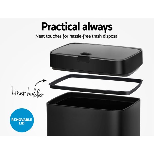Devanti 45L Motion Sensor Bin Rubbish Automatic Black - Image 5