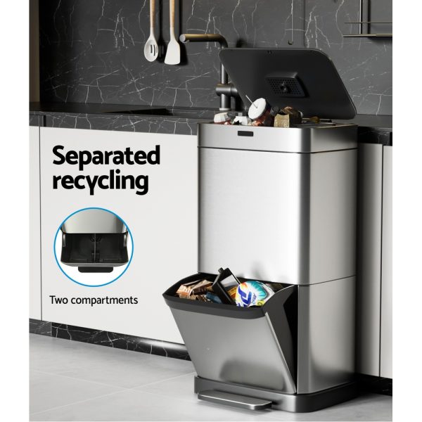 Devanti 70L Motion Sensor Bin Pedal Bins Automatic Siver - Image 5