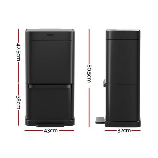 Devanti 70L Motion Sensor Bin Pedal Bins Automatic Black - Image 3