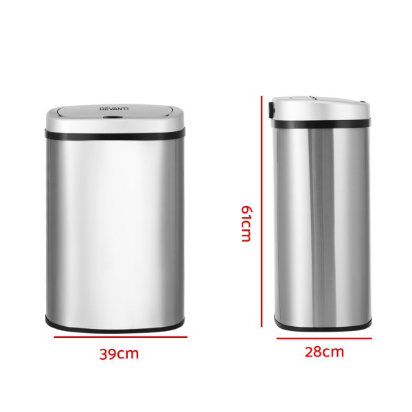 Devanti 50L Sensor Bin Motion Rubbish Automatic Silver - Image 3