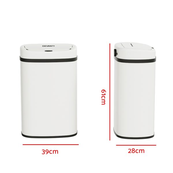 Devanti 50L Sensor Bin Motion Rubbish Automatic White - Image 3