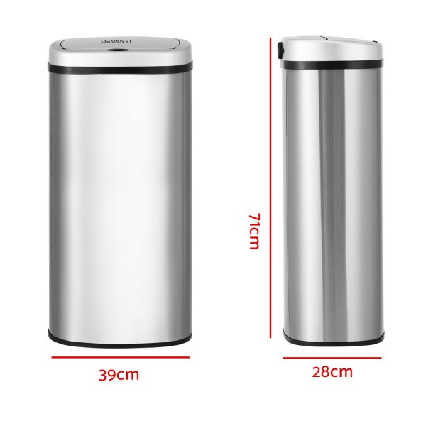Devanti 60L Sensor Bin Motion Rubbish Automatic Silver - Image 3