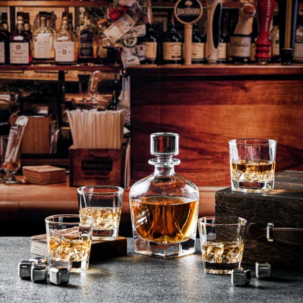 Novare Oval Whiskey Decanter Bottle With 4 Whiskey Glasses Set - Image 2