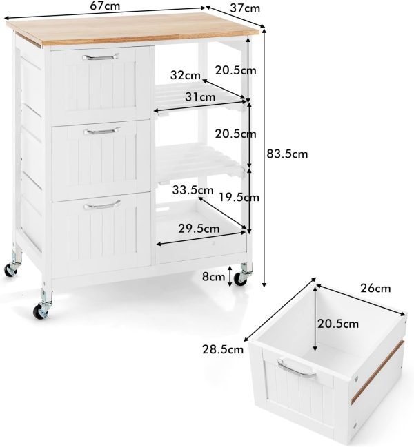 Kitchen Island on Wheels with Storage - Image 3