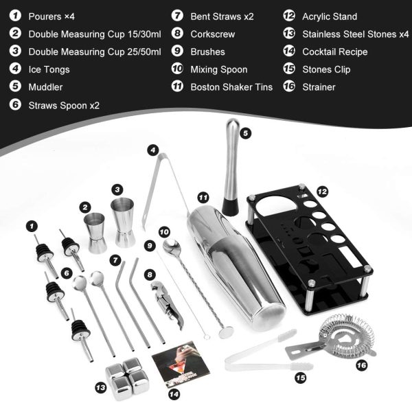 Cocktail Shaker Set Boston 23-Piece Stainless Steel and Professional Bar Tools for Drink Mixing - Image 2