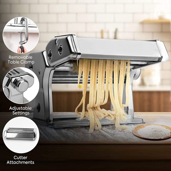 Pasta Maker Manual Steel Machine with 8 Adjustable Thickness Settings - Image 4