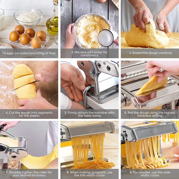 Pasta Maker Manual Steel Machine with 8 Adjustable Thickness Settings - Image 6