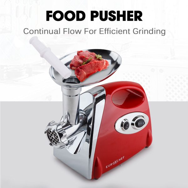 EUROCHEF Electric Meat Grinder, Stainless Steel Mincer Sausage Filler Kibbe Maker, Red - Image 4