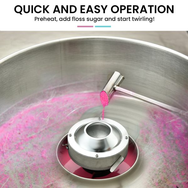 EUROCHEF 1000W Commercial Cotton Candy Machine Fairy Floss Maker with Transparent Shield - Image 3
