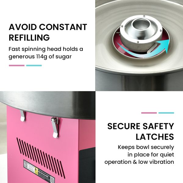 EUROCHEF 1000W Commercial Cotton Candy Machine Fairy Floss Maker with Transparent Shield - Image 4