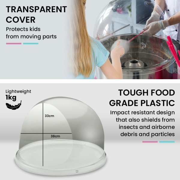 EUROCHEF 1000W Commercial Cotton Candy Machine Fairy Floss Maker with Transparent Shield - Image 5