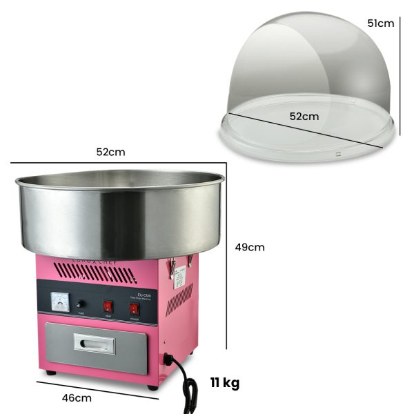 EUROCHEF 1000W Commercial Cotton Candy Machine Fairy Floss Maker with Transparent Shield - Image 6