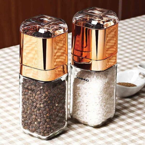 Salt and Pepper Grinder - 180ml Glass Design + Rose Gold Bottle Manual Hand Mill - Image 2