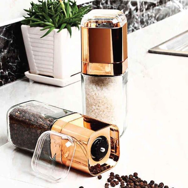 Salt and Pepper Grinder - 180ml Glass Design + Rose Gold Bottle Manual Hand Mill - Image 5