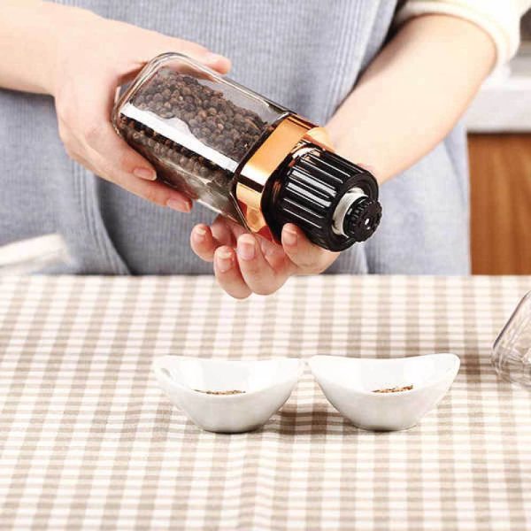 Salt and Pepper Grinder - 180ml Glass Design + Rose Gold Bottle Manual Hand Mill - Image 6