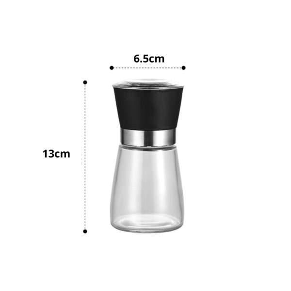1x 150ml Glass Salt or Pepper Grinder 12cm - Adjustable Ceramic Core Short Mill - Image 3