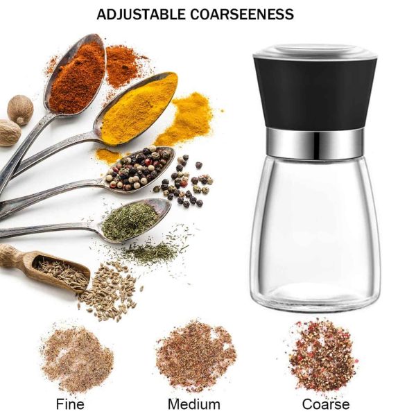 1x 150ml Glass Salt or Pepper Grinder 12cm - Adjustable Ceramic Core Short Mill - Image 5
