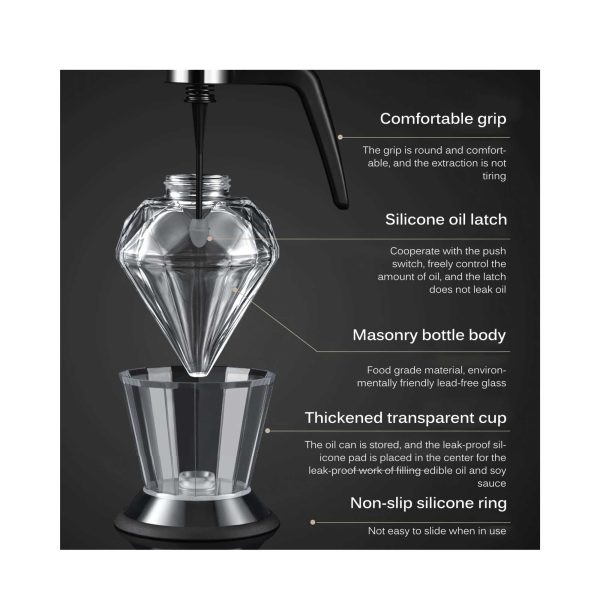 200ml Oil Honey Dispenser - Syrup Sauce Glass Pourer - Diamond Pot and Stand - Image 3