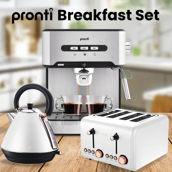 Pronti Toaster, Kettle & Coffee Machine Breakfast Set - White - Image 3