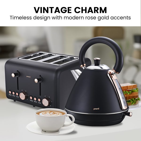 Pronti Rose Trim Collection Toaster & Kettle Bundle - Black - Image 5