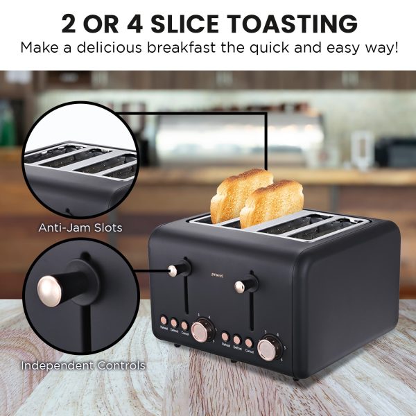Pronti 4 Slice Toaster Rose Trim Collection - Black - Image 3