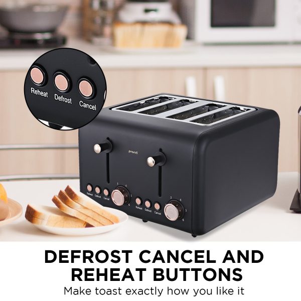 Pronti 4 Slice Toaster Rose Trim Collection - Black - Image 4