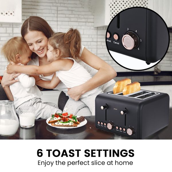 Pronti 4 Slice Toaster Rose Trim Collection - Black - Image 5