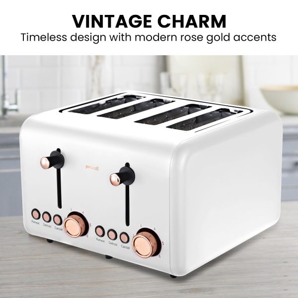 Pronti 4 Slice Toaster Rose Trim Collection - White - Image 2