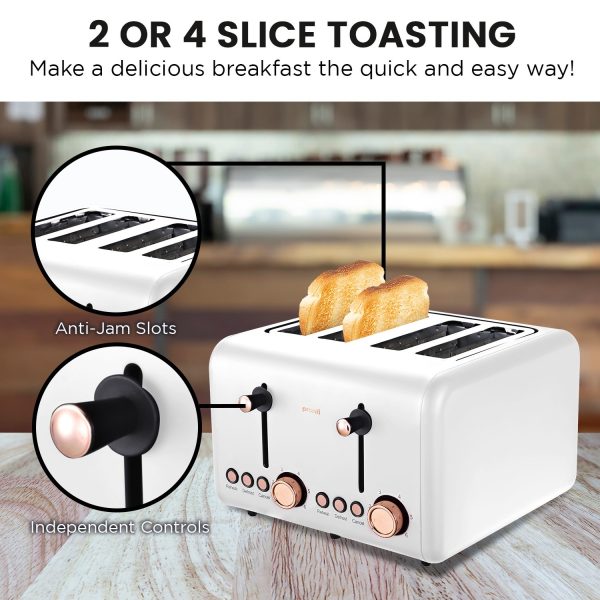 Pronti 4 Slice Toaster Rose Trim Collection - White - Image 3