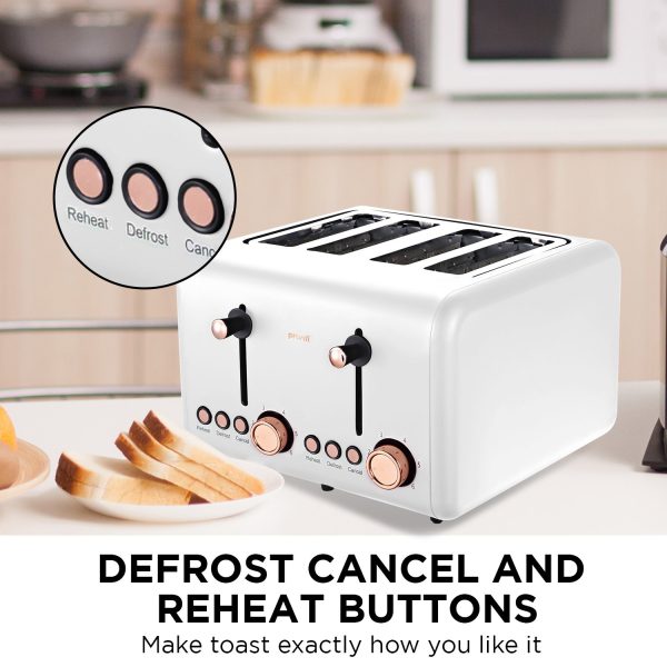 Pronti 4 Slice Toaster Rose Trim Collection - White - Image 4