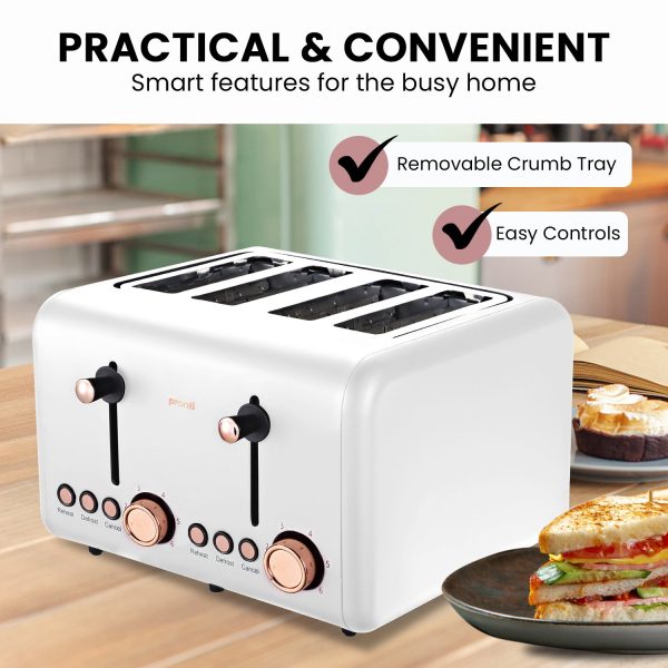 Pronti 4 Slice Toaster Rose Trim Collection - White - Image 5