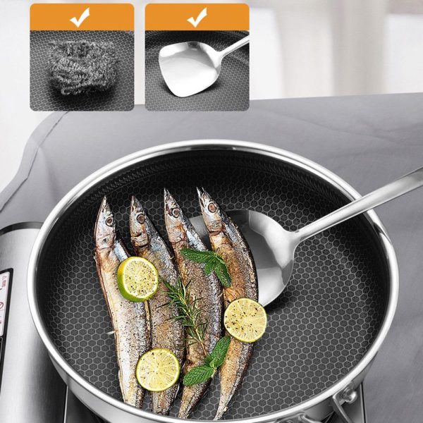 Stainless Steel Frying Pan Non-Stick Cooking Frypan Cookware 28cm Honeycomb Double Sided - Image 2