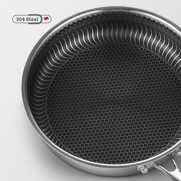 Stainless Steel Frying Pan Non-Stick Cooking Frypan Cookware 28cm Honeycomb Double Sided - Image 6