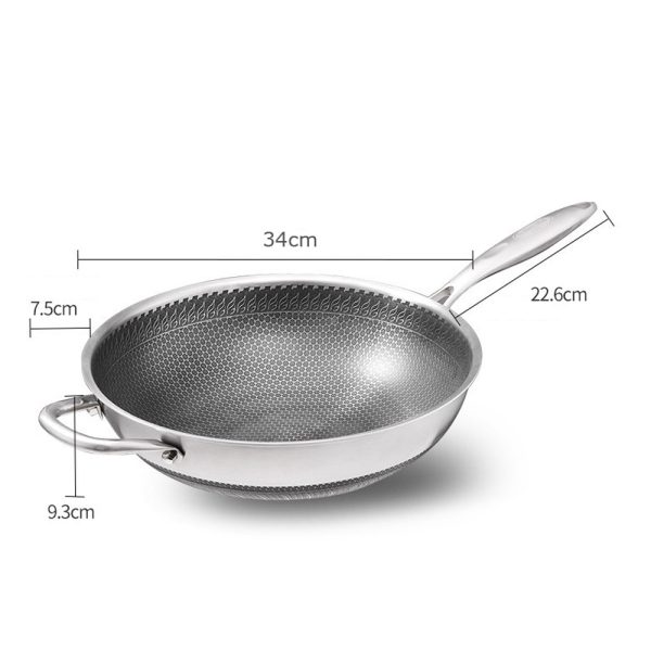 34cm 304 Stainless Steel Non-Stick Stir Fry Cooking Kitchen Honeycomb Wok Pan with Lid - Image 7