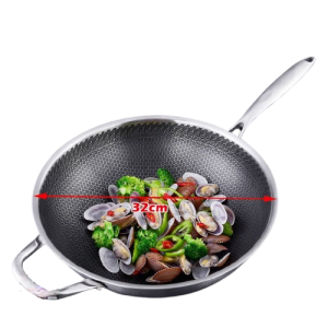 316 Stainless Steel 32cm Non-Stick Stir Fry Cooking Kitchen Wok Pan without Lid Honeycomb Double Sided