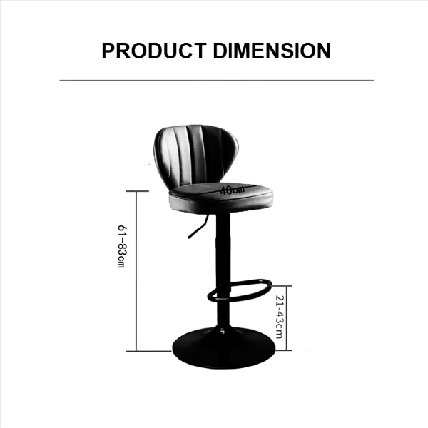 Bar Stools Kitchen Bar Stool Leather Barstools Swivel Gas Lift Counter Chairs x2 BS8405 Black - Image 2