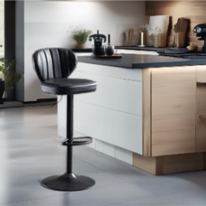 Bar Stools Kitchen Bar Stool Leather Barstools Swivel Gas Lift Counter Chairs x2 BS8405 Black