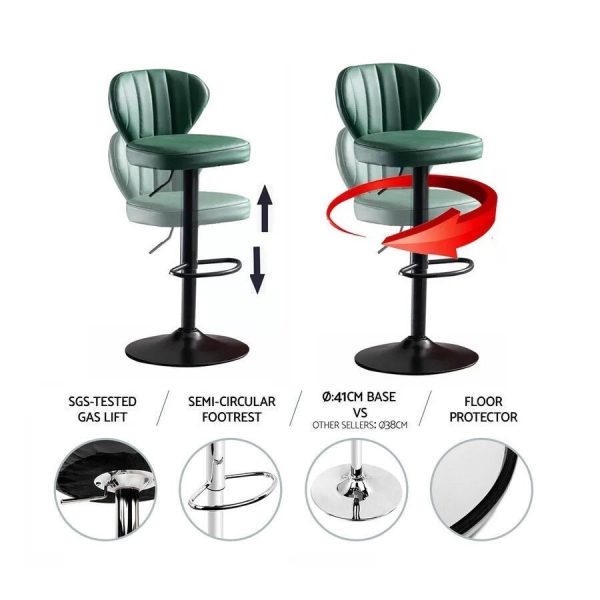 Bar Stools Kitchen Bar Stool Leather Barstools Swivel Gas Lift Counter Chairs x2 BS8405 Black - Image 3