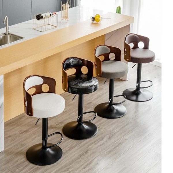 Bar Stools Kitchen Bar Stool Leather Barstools Swivel Gas Lift Counter Chairs- White - Image 3