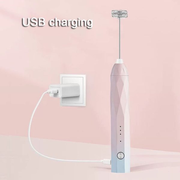USB Charging Electric Egg Beater Milk Frother Handheld Drink Coffee Foamer White with 2 Stainless Steel Whisks - Image 6