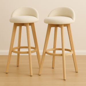 2X Wood Bar Stool Dining Chair Fabric LEILA 72cm BEIGE