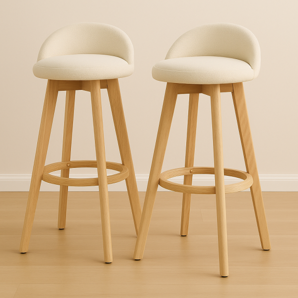 2X Wood Bar Stool Dining Chair Fabric LEILA 72cm BEIGE