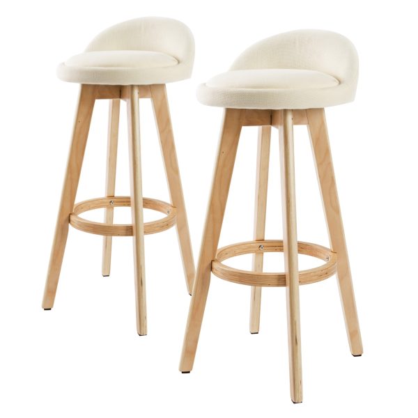 2X Wood Bar Stool Dining Chair Fabric LEILA 72cm BEIGE - Image 2