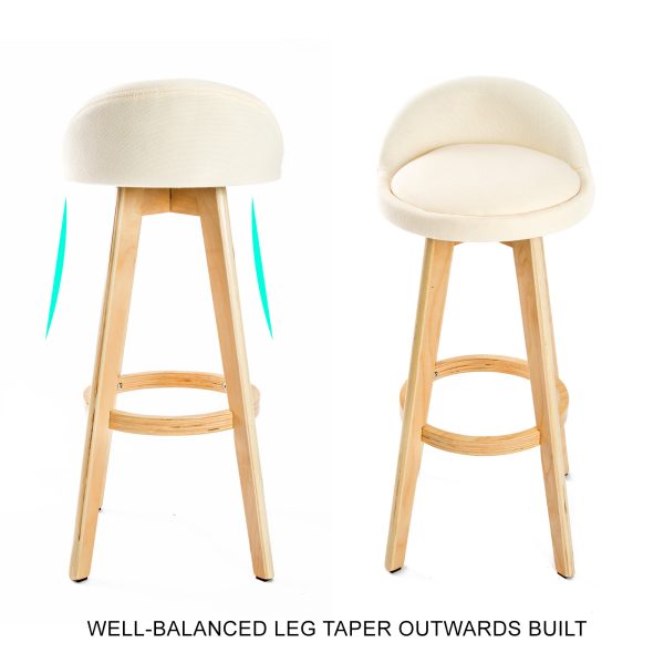 2X Wood Bar Stool Dining Chair Fabric LEILA 72cm BEIGE - Image 5