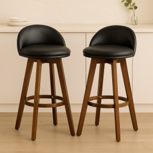 2X Wooden Bar Stool Dining Chair Leather LEILA 72cm BLACK BROWN