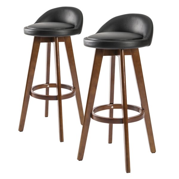 2X Wooden Bar Stool Dining Chair Leather LEILA 72cm BLACK BROWN - Image 2