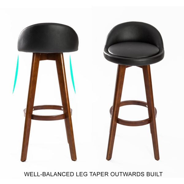 2X Wooden Bar Stool Dining Chair Leather LEILA 72cm BLACK BROWN - Image 5