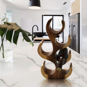 wooden Wine Rack Carved Wood 6 bottle Wine Storage-Acacia Wood handcrafted