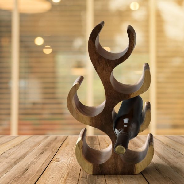 wooden Wine Rack Carved Wood 6 bottle Wine Storage-Acacia Wood handcrafted - Image 2