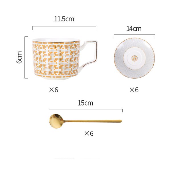 Gold Mosaic Porcelain Bone China Coffee Cup Saucer Sets Tea Cup Sets For Home Office Gift - Image 2